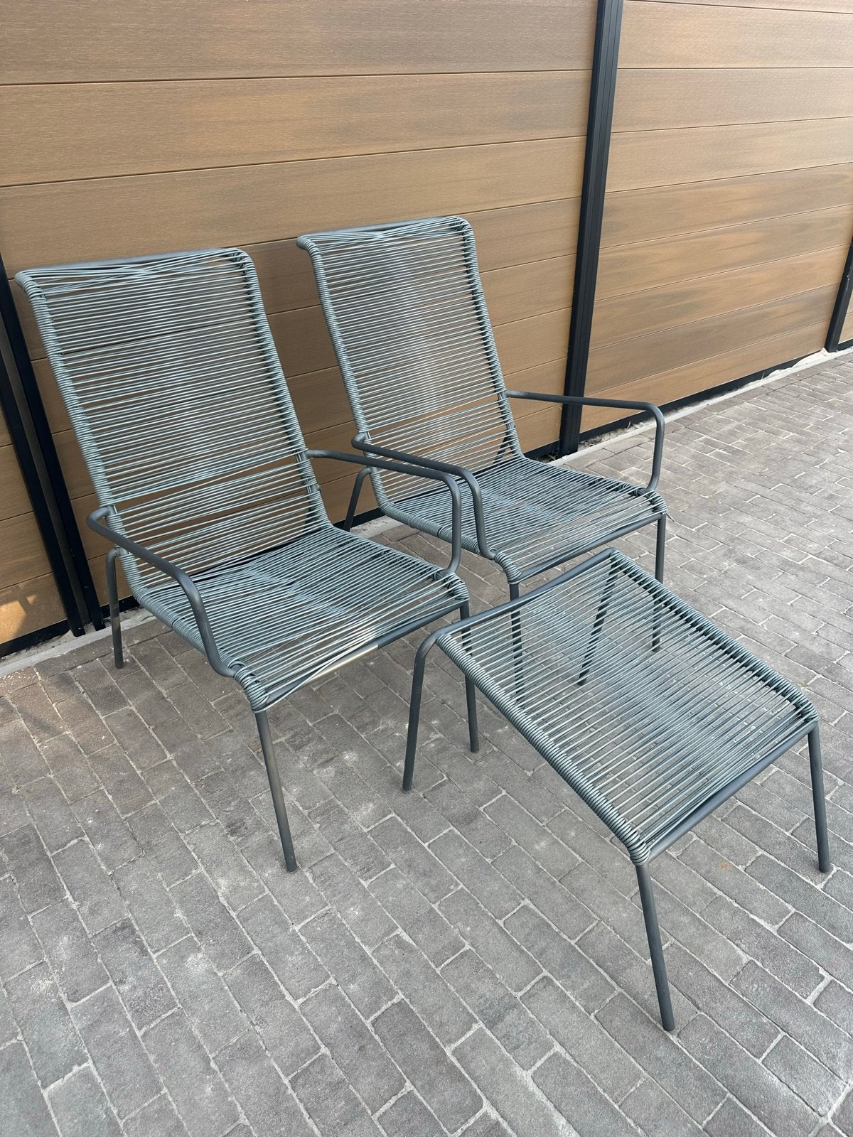 2x Tuinstoelen met voetenbank, Tuin en Terras, Tuinstoelen, Ophalen, Gebruikt, Aluminium, Stapelbaar