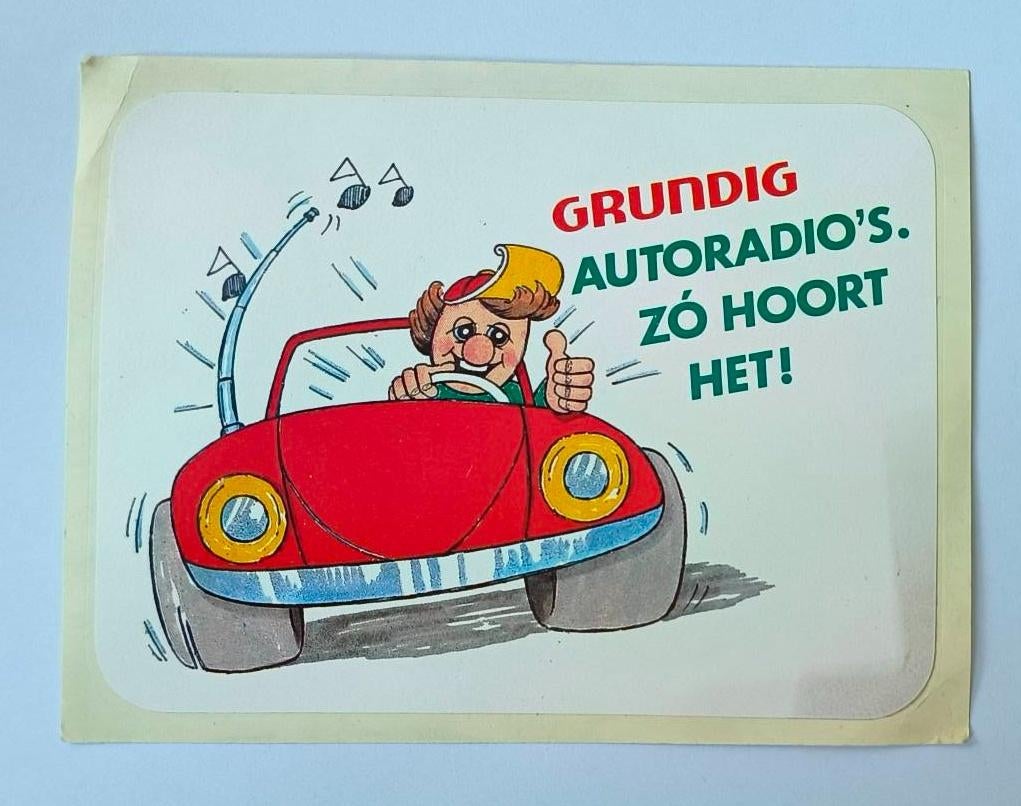 Sticker Grundig autoradio's zó hoort het, Verzamelen, Ophalen of Verzenden, Zo goed als nieuw, Merk