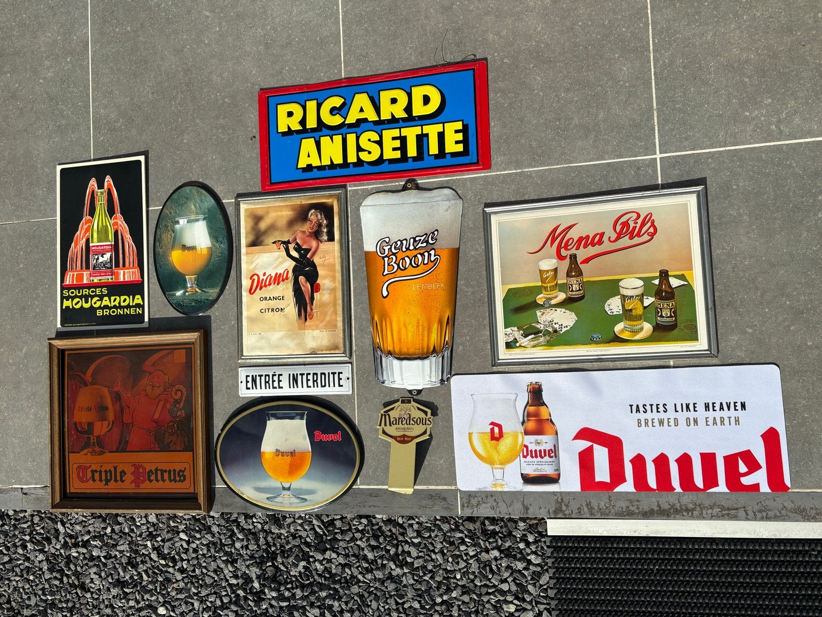 Lot diverse reclameborden: bier, anijs en meer, Ophalen of Verzenden, Gebruikt, Reclamebord
