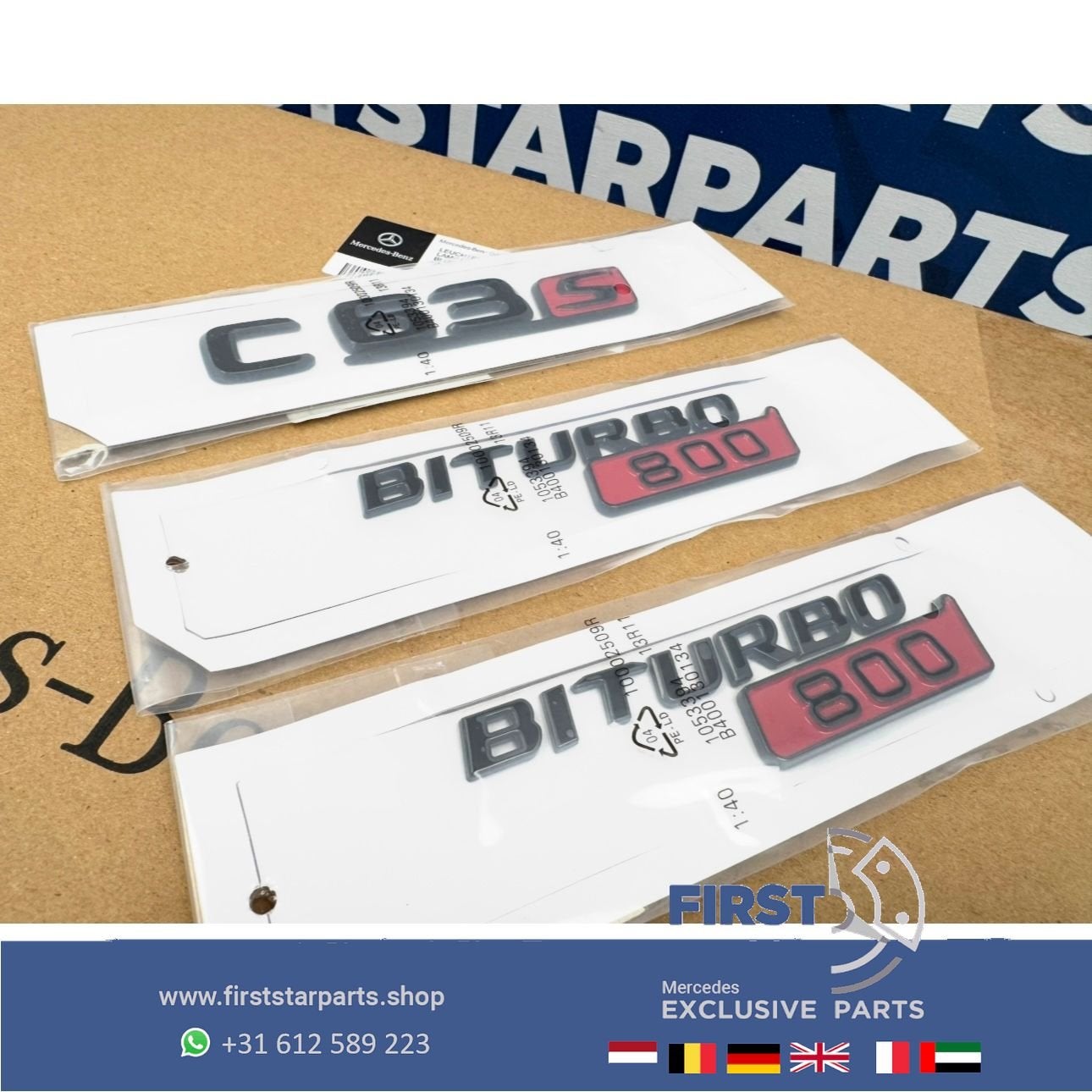 W205 W206 C63 BRABUS 800 LOGO SET ZWART ROOD EMBLEMEN Merced, Gebruikt, -, Ophalen of Verzenden, -
