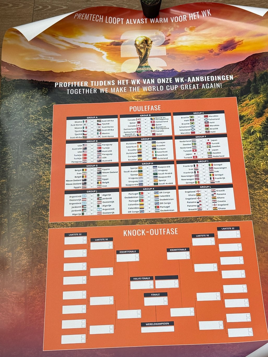 Speelschema poster WK, Verzamelen, Met lijst, Deurposter of groter, Nieuw, Ophalen of Verzenden