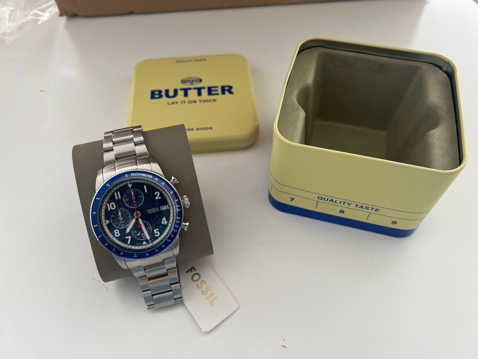 Fossil FS6047 Herenhorloge - Zilverkleurig met Blauwe Wijzer, Overige merken, Staal, Polshorloge, Nieuw