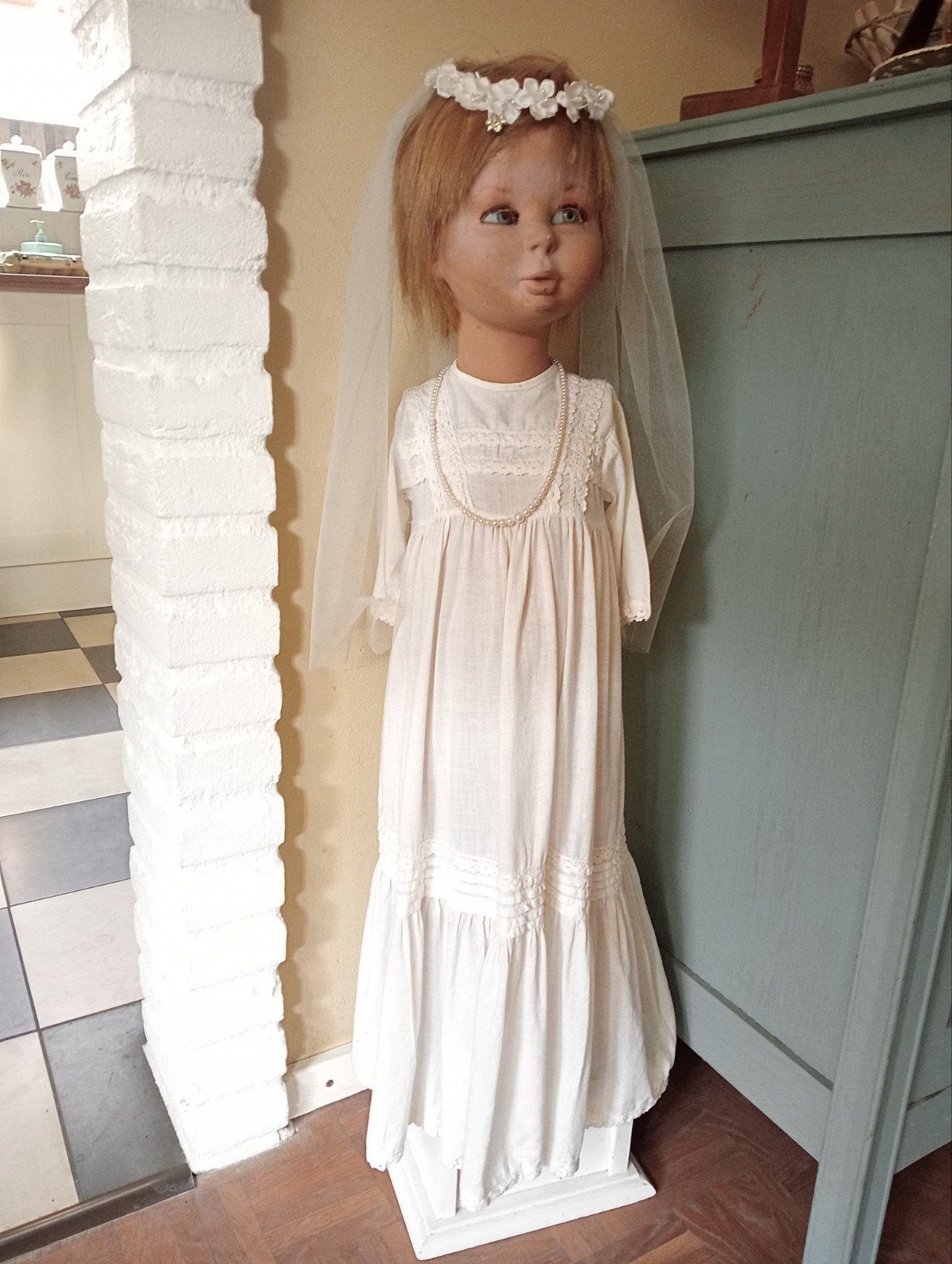 Mooie brocante kinder paspop, Antiek en Kunst, Curiosa en Brocante, Ophalen