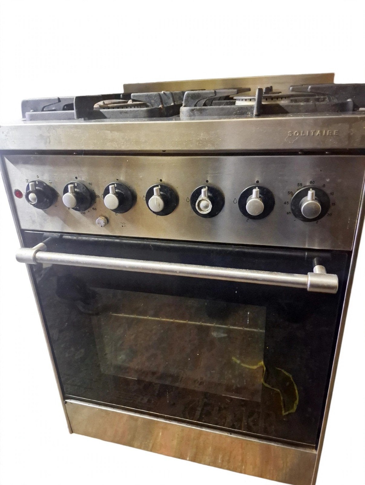 Solitaire Gasfornuis 60cm - 4 pits Oven - RVS - Werkt goed, Gebruikt, 60 cm of meer, Grill, Ophalen of Verzenden