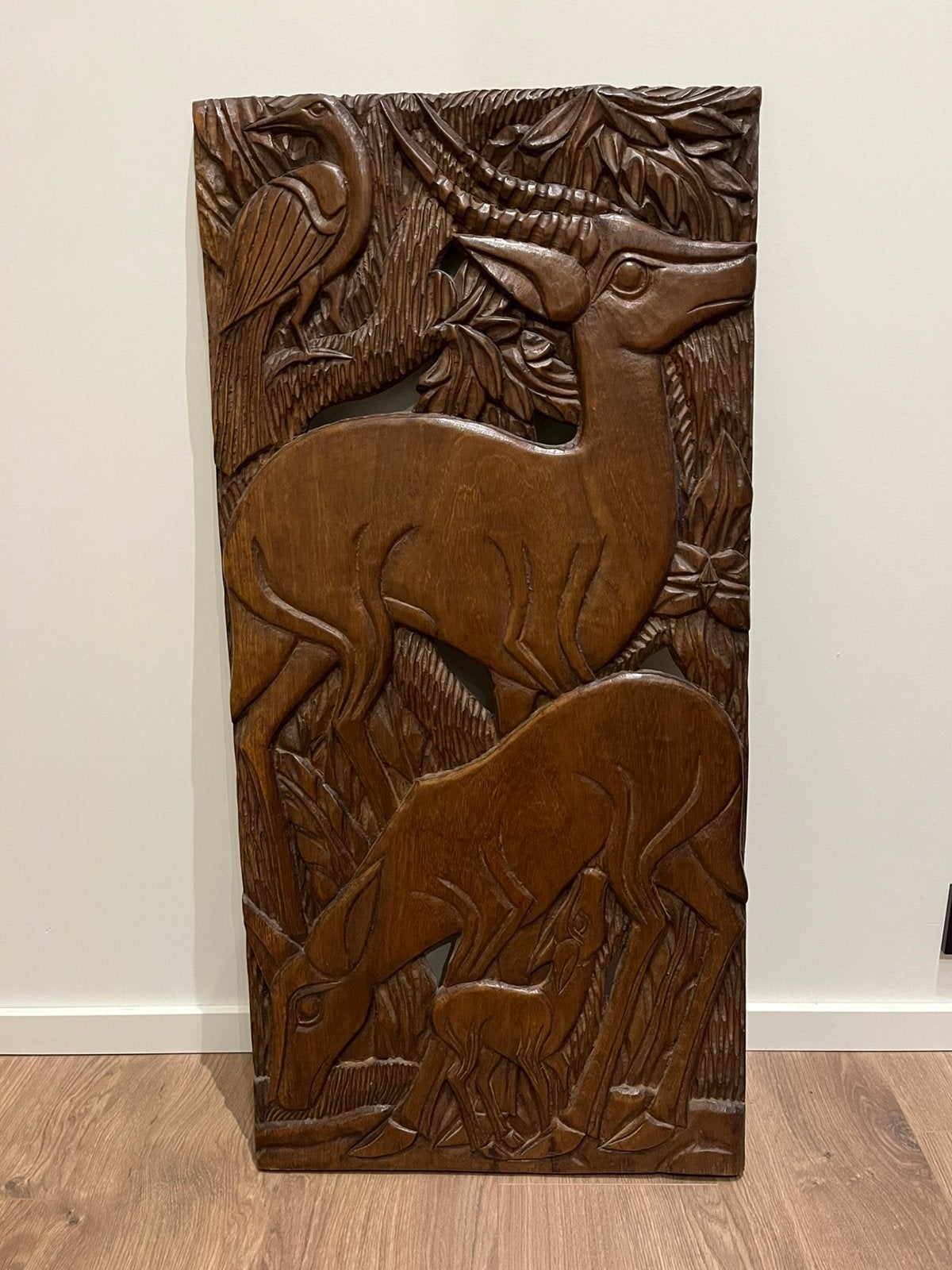 Handgesneden massief houten Afrikaans paneel - 100x48 cm, Antiek en Kunst, Kunst | Beelden en Houtsnijwerken, Ophalen, Houtsnijwerk