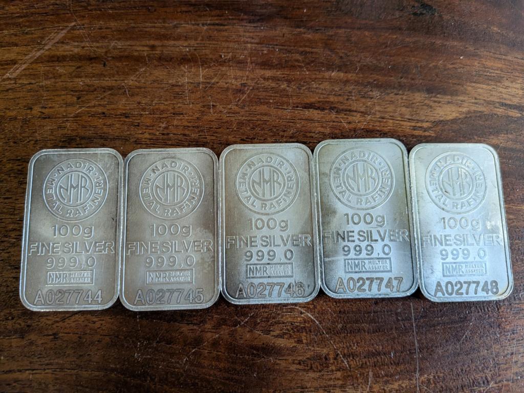 Zilver 5x 100 gram Nadir baren te koop, Postzegels en Munten, Edelmetalen en Baren, Ophalen of Verzenden, Zilver