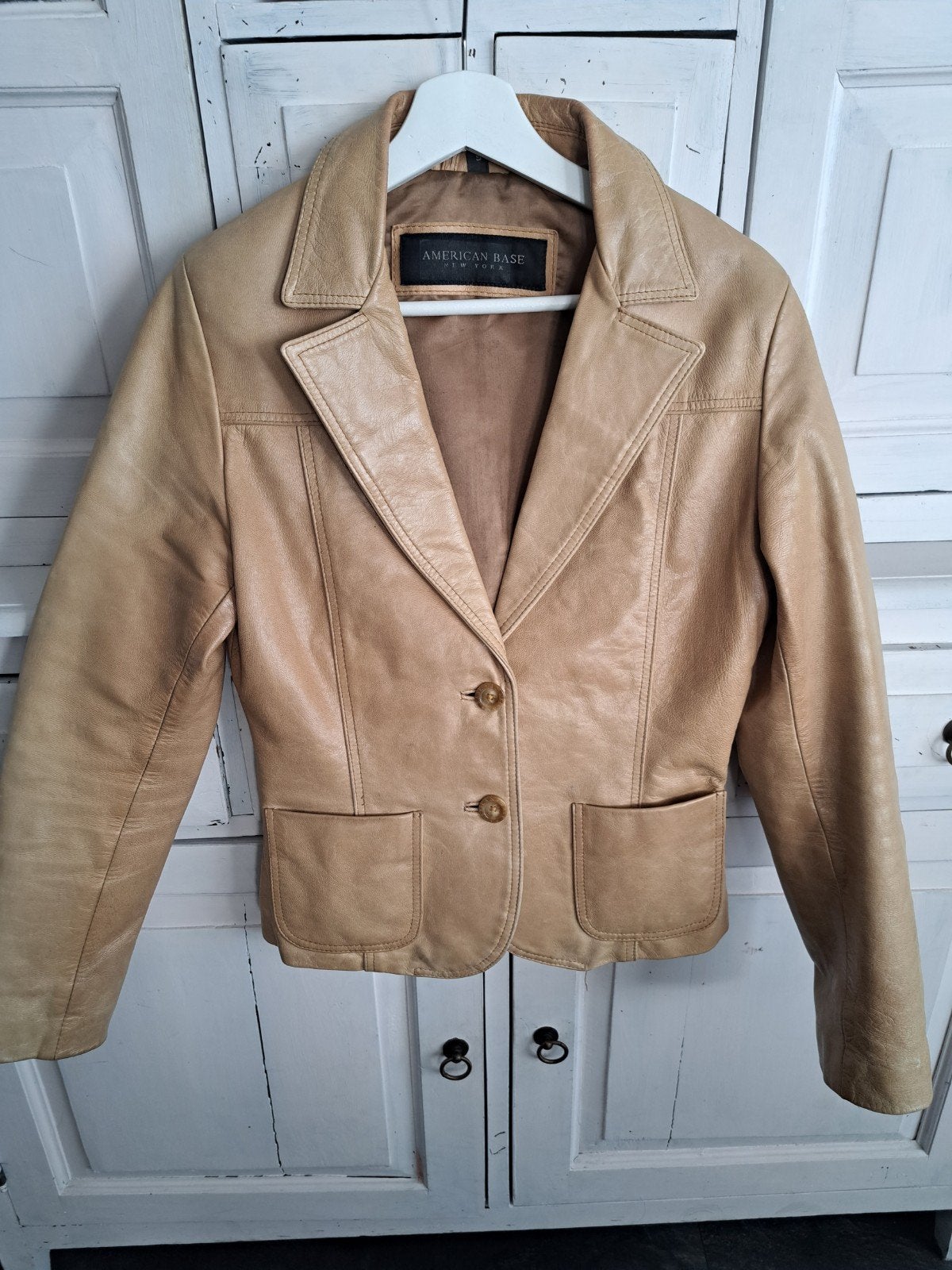 American Base New York Echt Leren Jasje Maat S, Kleding | Dames, American Base New York, Beige, Ophalen of Verzenden, Zo goed als nieuw