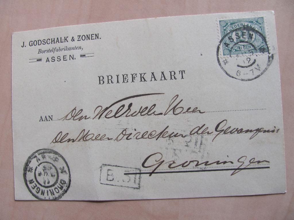 Assen 1902  J. Godschalk borstelfabrikanten, Ophalen of Verzenden, Briefkaart