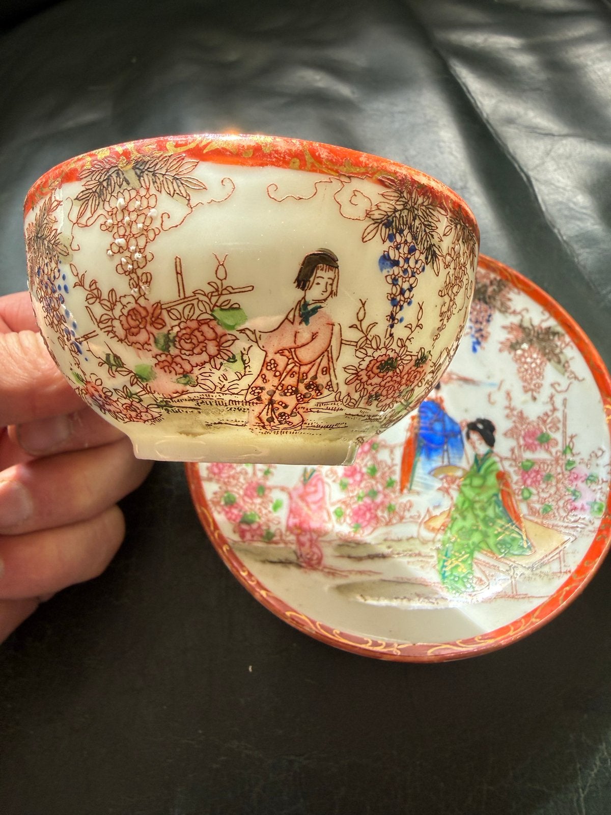 Antieke Japanse theekopjes en schotels, handgeschilderd, Antiek en Kunst, Ophalen