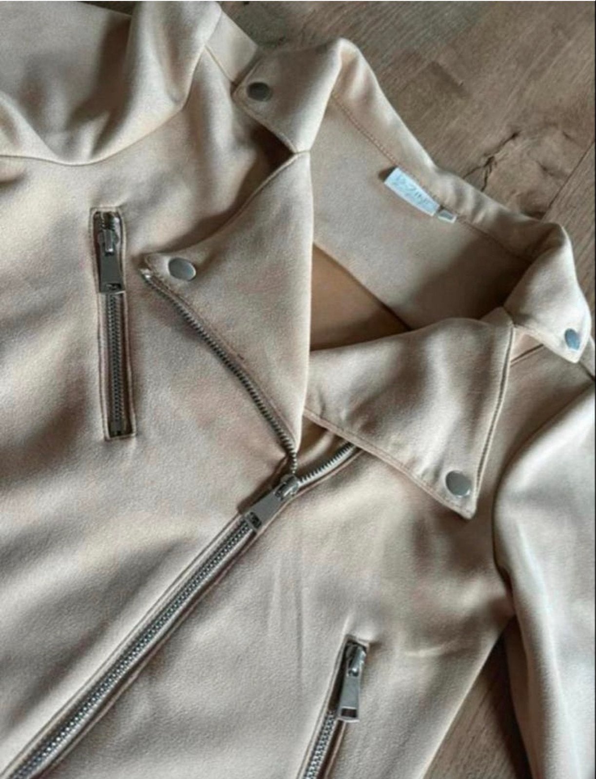 D-ZINE Beige Suède Look Bikerjack - Maat 164, Ophalen of Verzenden, Zo goed als nieuw, Maat 34 (XS) of kleiner, Beige