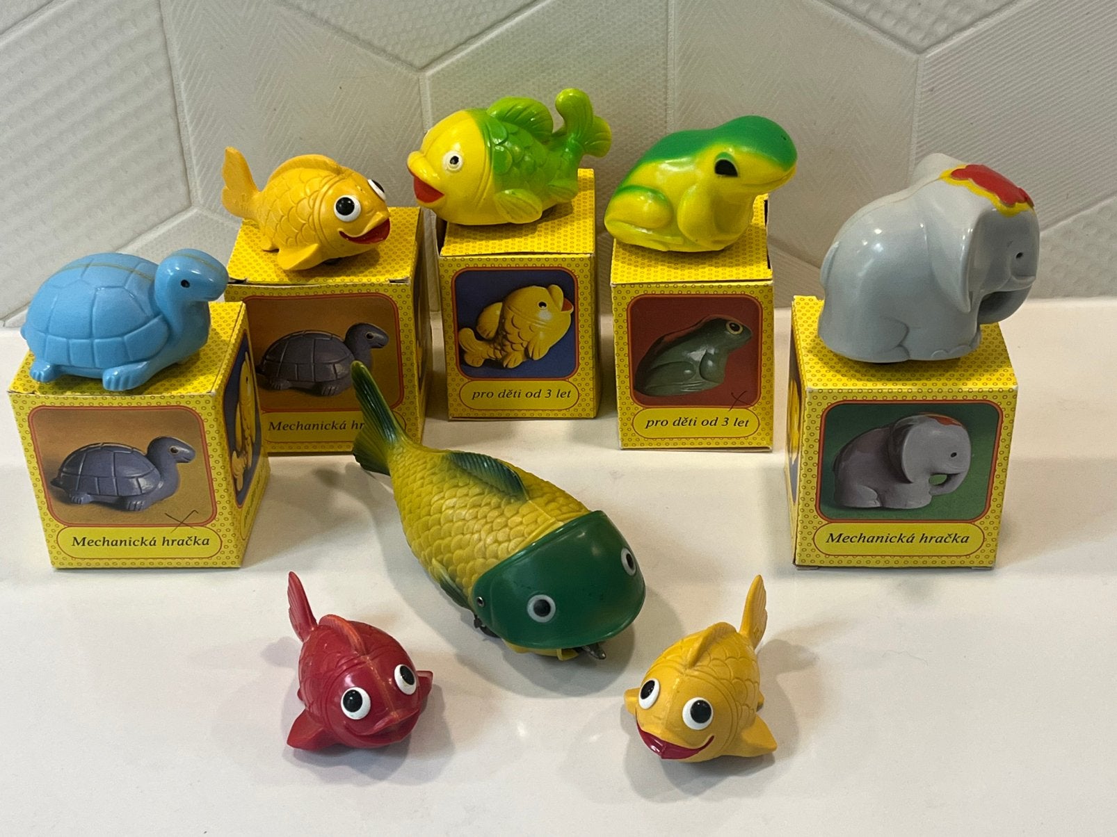 8 Vintage mechanische speelgoedfiguren – Dubena / Lehmann, Verzenden, Zo goed als nieuw