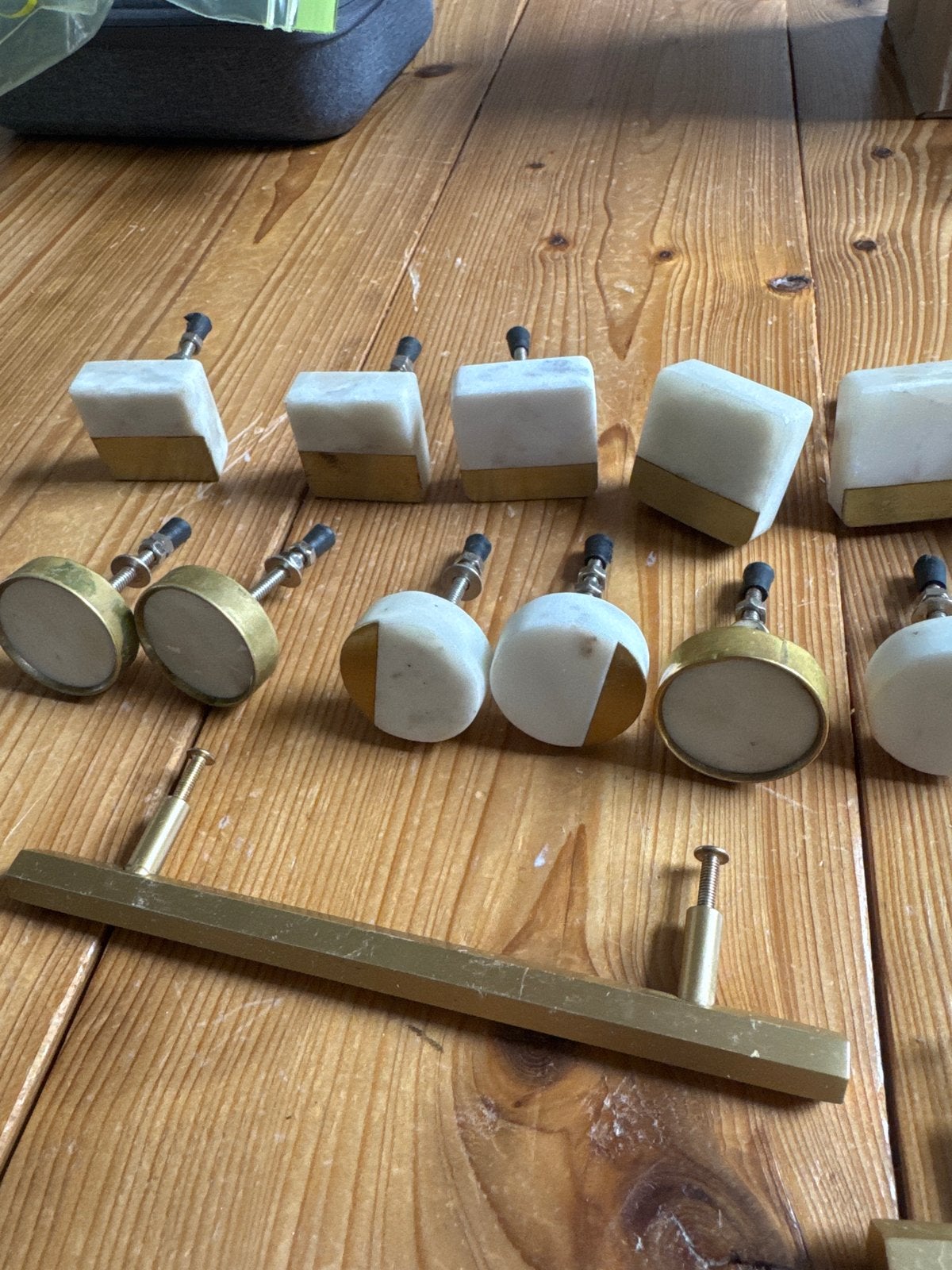 Set deurknoppen/handgrepen 22x goud met marmer, Ophalen, Gebruikt
