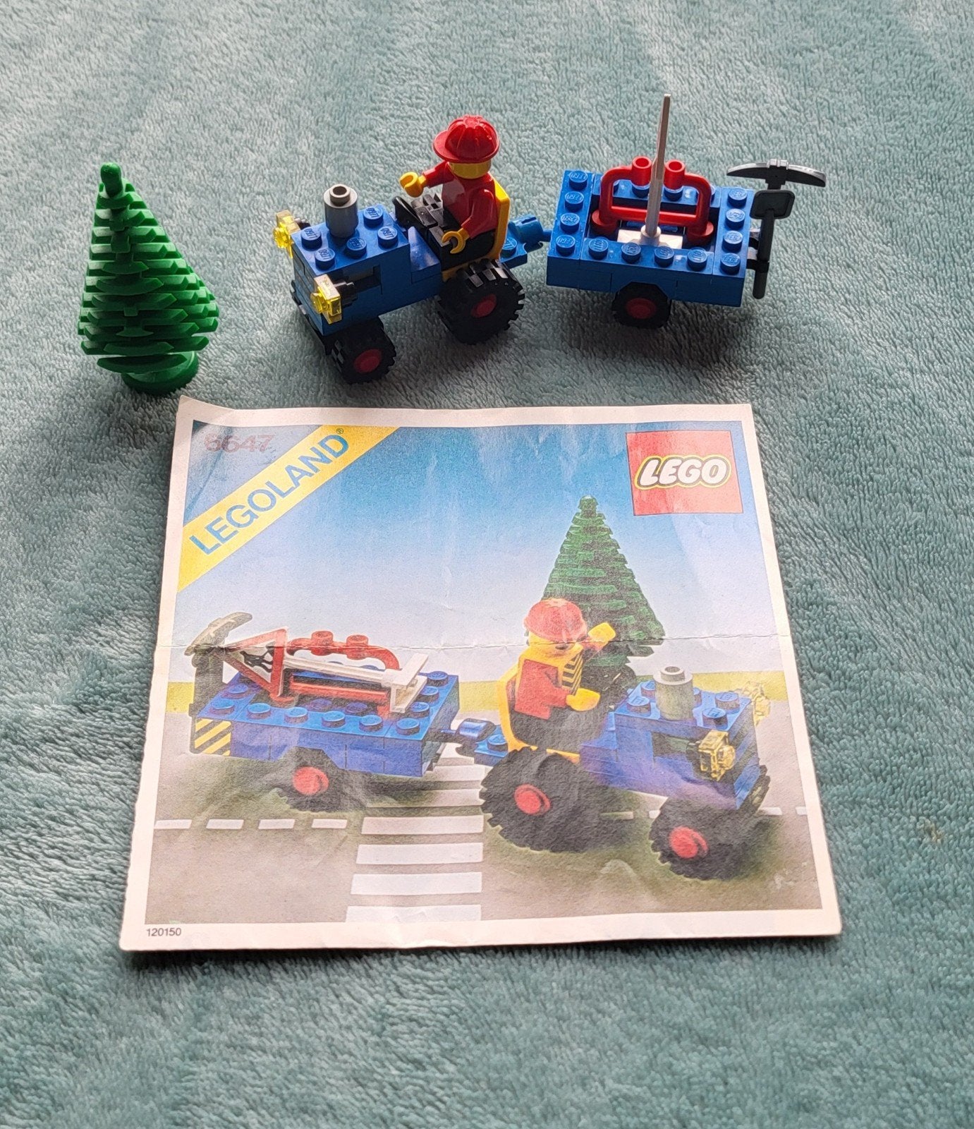 Lego traktor met aanhanger (set 6647) boom + verkeersbord., Gebruikt, Lego, Ophalen of Verzenden, Compleet