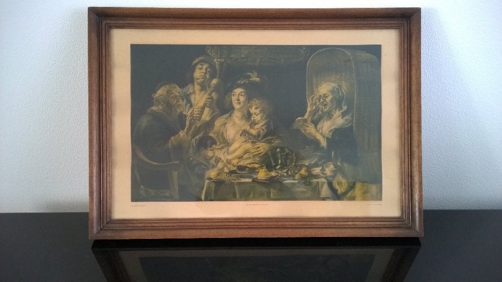 Jacob Jordaens : Zoals de ouden -zingen piepen de jongen, Antiek en Kunst, Ophalen of Verzenden, Achter glas, Portret of Personen