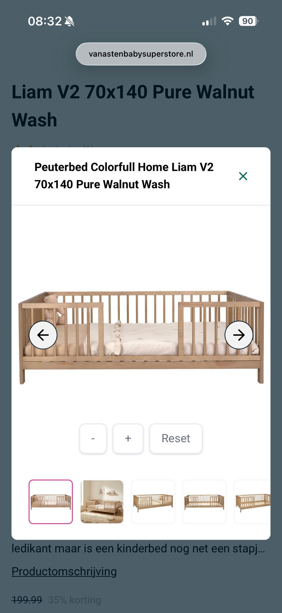 Peuterbed  70x140 Pure Walnut Wash, Ophalen, 70 tot 85 cm, 140 tot 160 cm, Zo goed als nieuw
