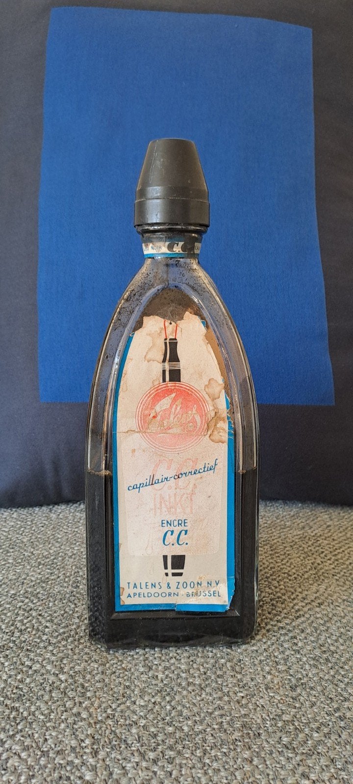 Vintage Talens & Zoon inktfles, blauw/zwart, 27 cm, Ophalen