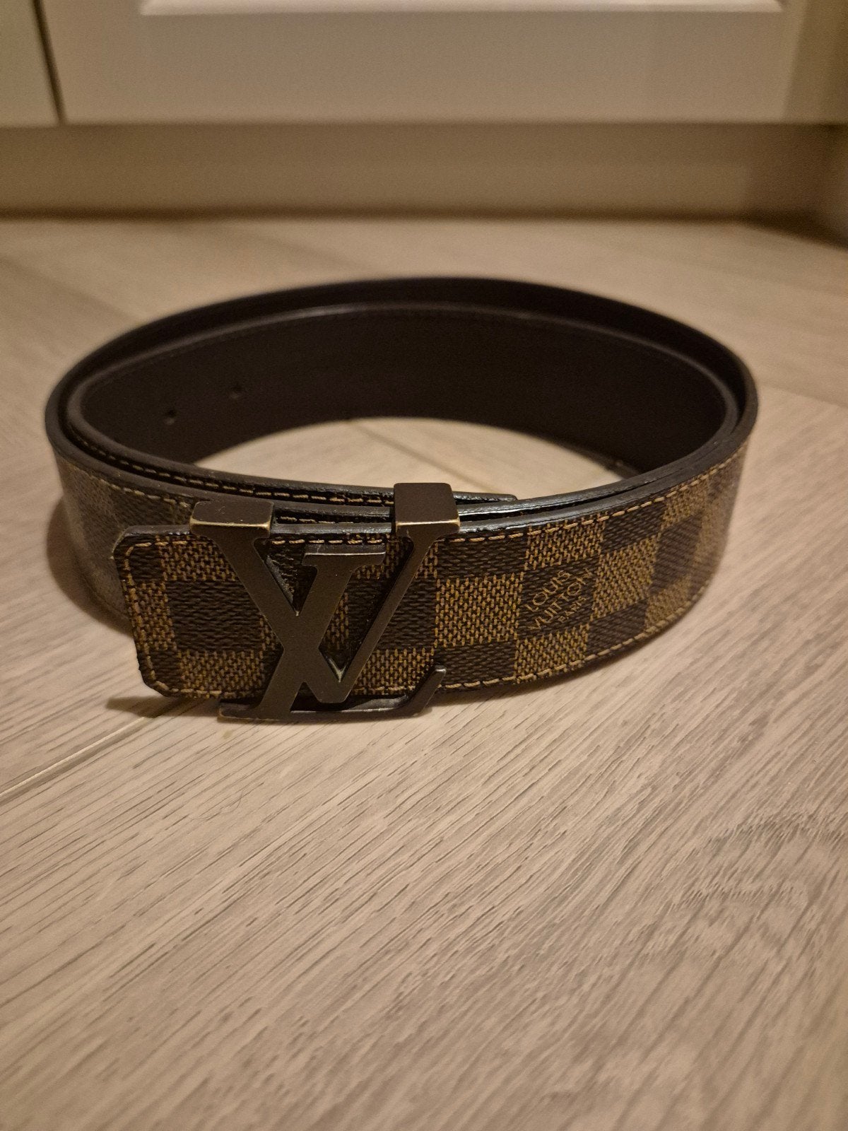 Louis Vuitton Riem - Damier Ebene met LV Gesp, Bruin, Echt leder, Zo goed als nieuw, Riem of Ceintuur