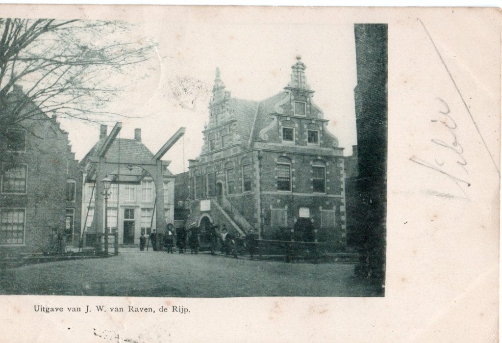 De Rijp, Dorpsgezicht met Brug en Raadhuis. 7523, Ophalen of Verzenden, Voor 1920, Gelopen, Noord-Holland