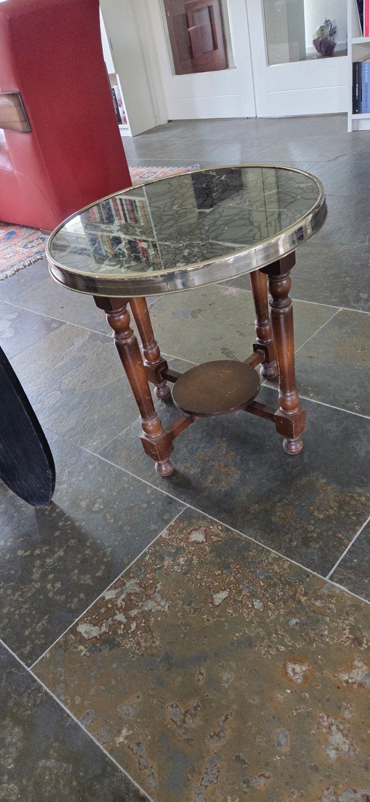 Vintage Art Deco bijzettafel 50x50 met glazen blad, zeer goe, Ophalen