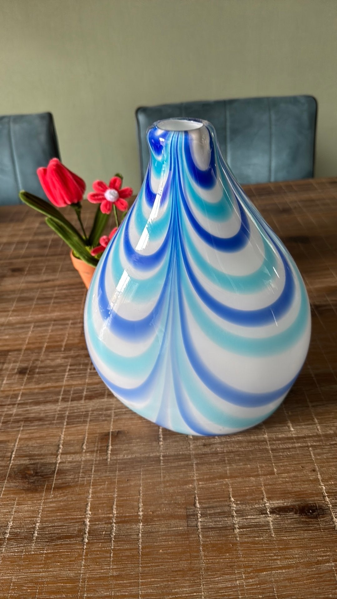 Prachtige glazen design vaas, Ophalen, Blauw, Minder dan 50 cm, Glas