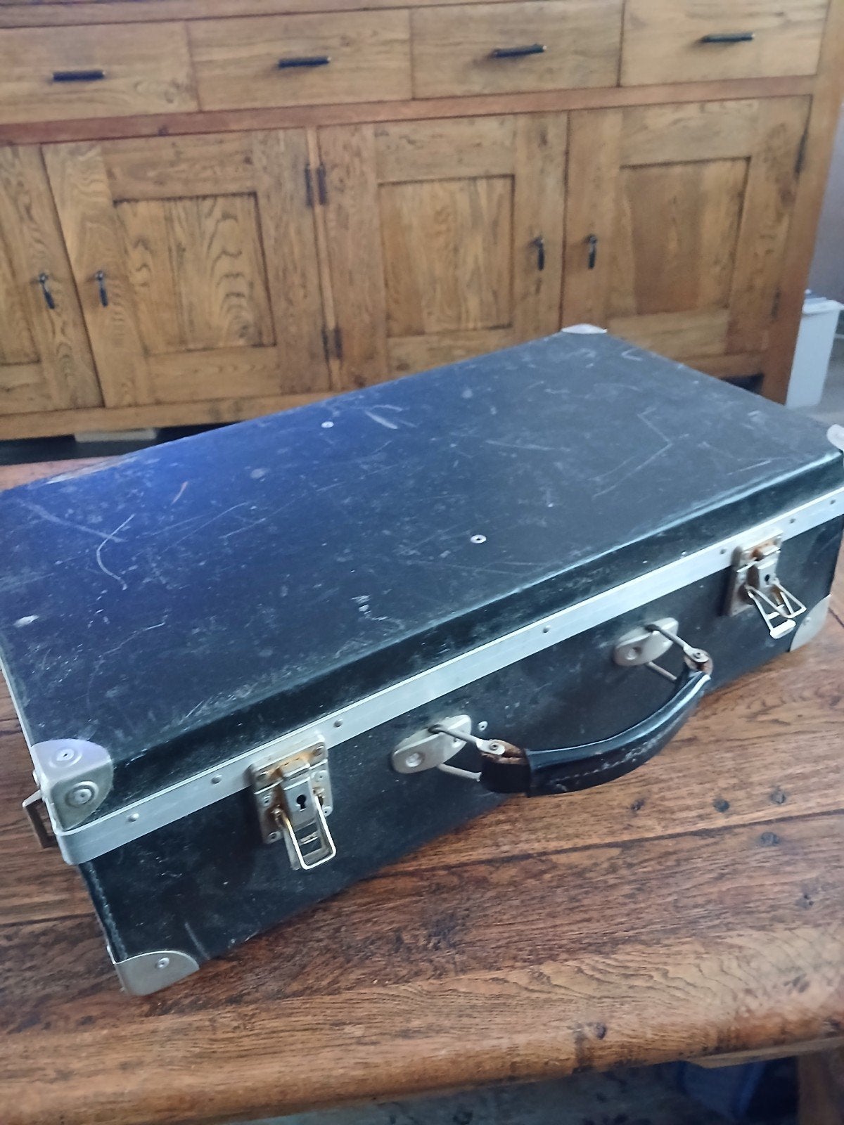 Vintage Koffer - Zwart met Metalen Hoeken, Ophalen of Verzenden