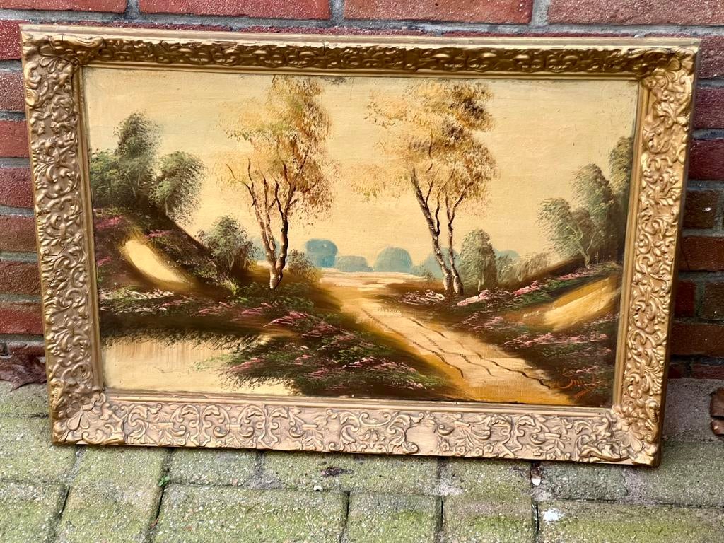 Schilderij met fraaie lijst; ca 75 jaar oud., Ophalen