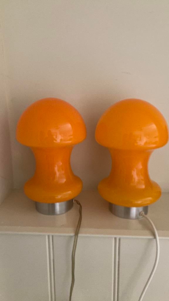 Space age oranje mushroom tafellampjes/, Huis en Inrichting, Ophalen of Verzenden, Zo goed als nieuw, Glas