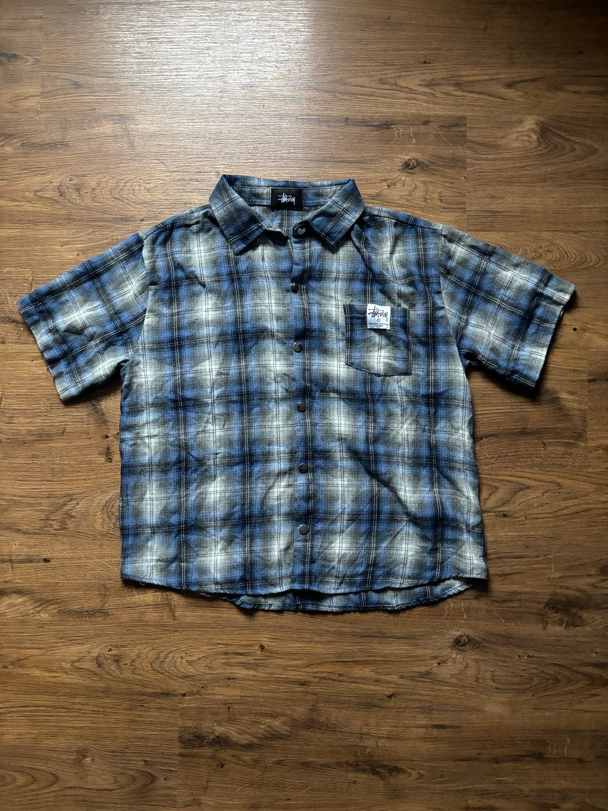 Stussy geruit overhemd - Zo goed als nieuw, Ophalen of Verzenden, Zo goed als nieuw, Blauw, Overige halswijdtes