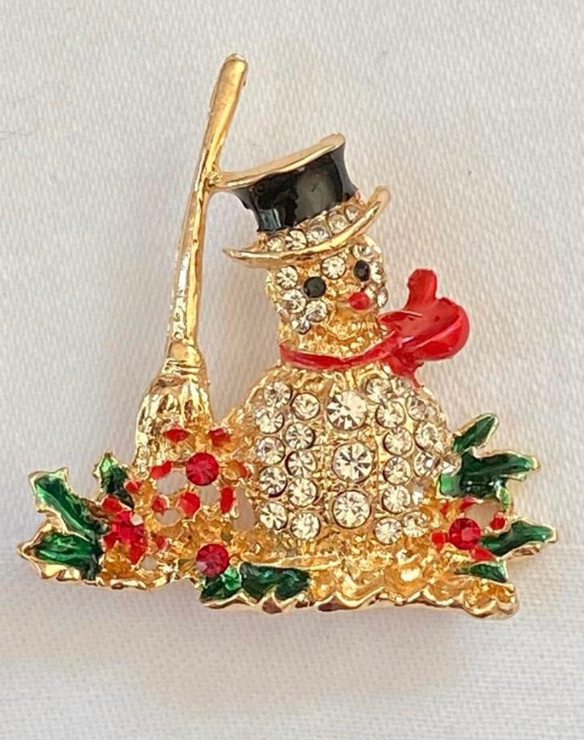 Sneeuwman goud of zilver kerstbroche, Ophalen of Verzenden, Zo goed als nieuw, Goud, Overige materialen