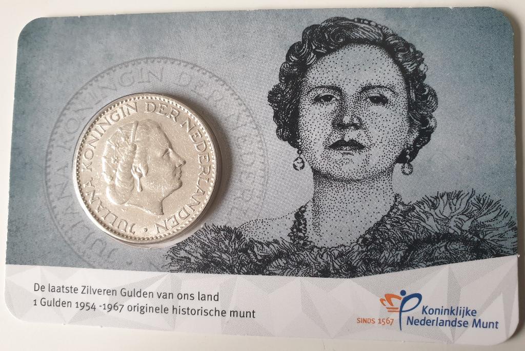 Coincard bijna afscheid 60 jaar zilveren Gulden 1963 !, Verzenden, Koningin Juliana, 1 gulden, Losse munt