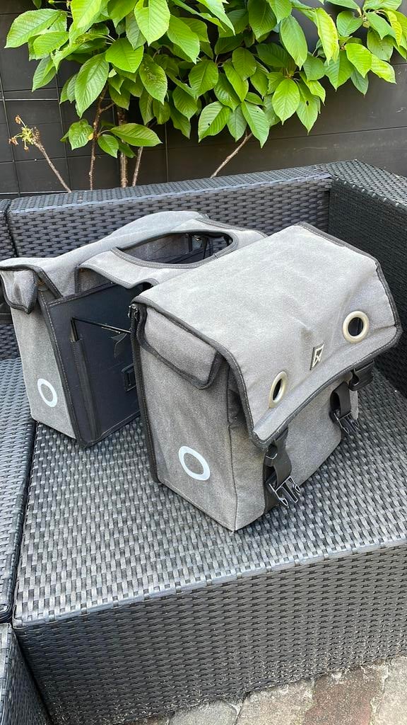 Willex dubbele fietstassen canvas grijs met afstandhouder, Fietsen en Brommers, Fietsaccessoires | Fietstassen, Ophalen of Verzenden
