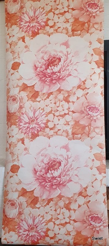 12900 Aquarel bloemen behang in roze en terratinten swiet, Ophalen of Verzenden, Roze