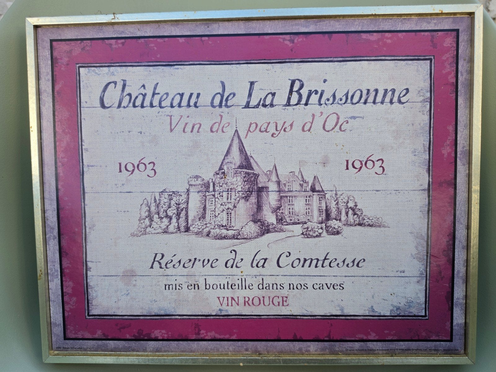 Vintage "Château de La Brissonne" Wijnlabel Kunstwerk, Minder dan 50 cm, Gebruikt, Ophalen of Verzenden, Print