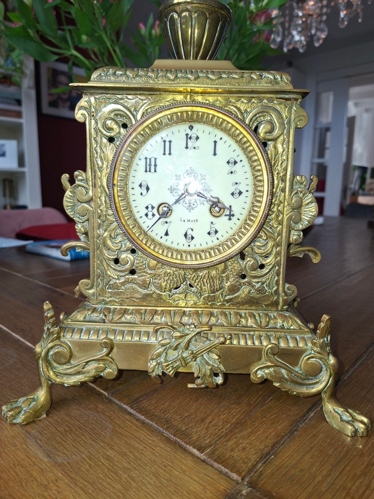 antieke Franse schouwklok/pendule. messing/koper met sleutel, Ophalen