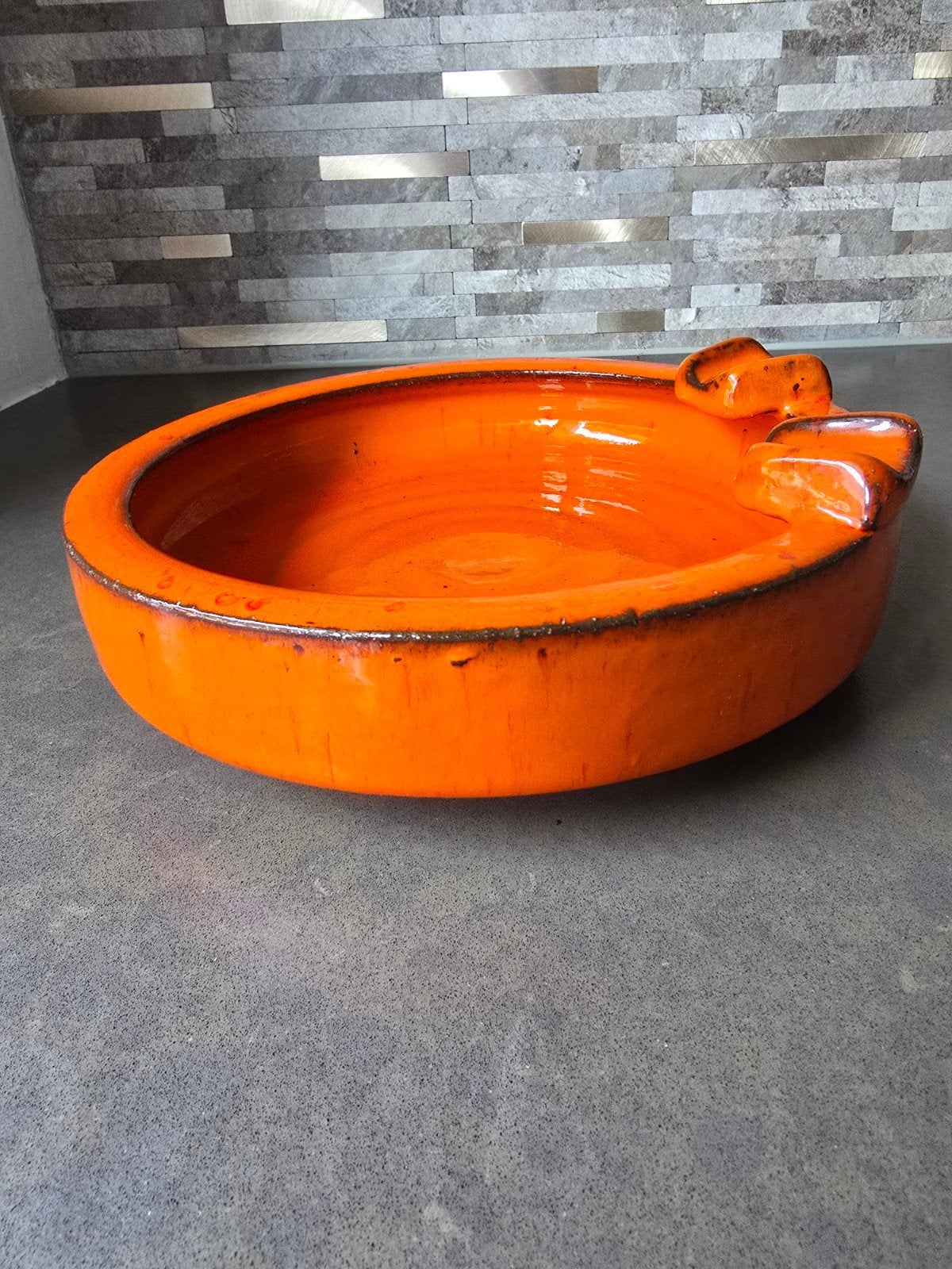 Grote vintage oranje keramieken asbak retro, Ophalen of Verzenden, Huis en Inrichting