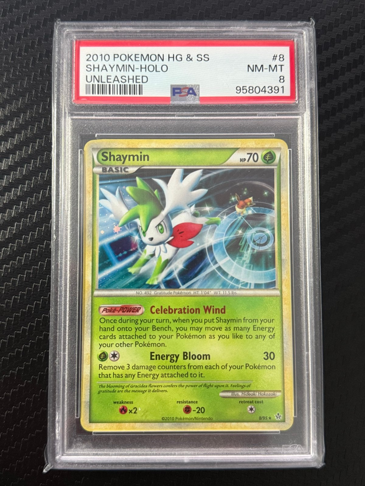 PSA 8 Shaymin Holo Unleashed #8 Pokémon Kaart, Ophalen of Verzenden, Zo goed als nieuw, Losse kaart, Foil