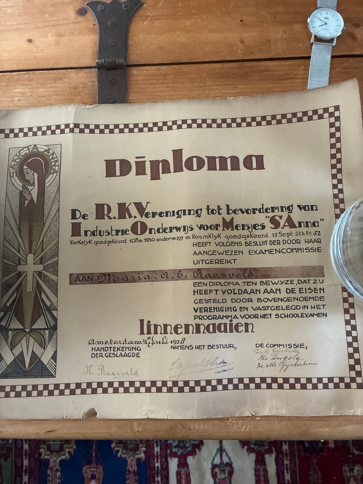 Oud Diploma Linnennaaien R.K. Vereniging St. Anna 1938, Ophalen of Verzenden