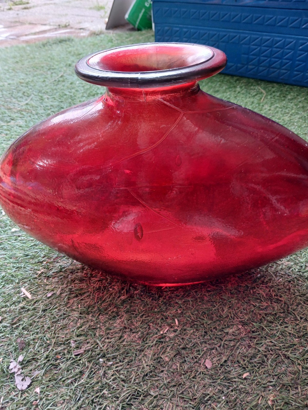 Ovale zware glazen vaas, Ophalen of Verzenden, Overige kleuren, Glas, Minder dan 50 cm
