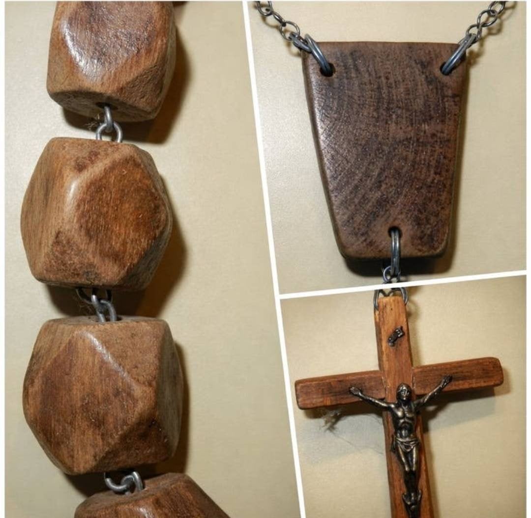 Grote houten rozenkrans met kruisbeeld, Ophalen of Verzenden