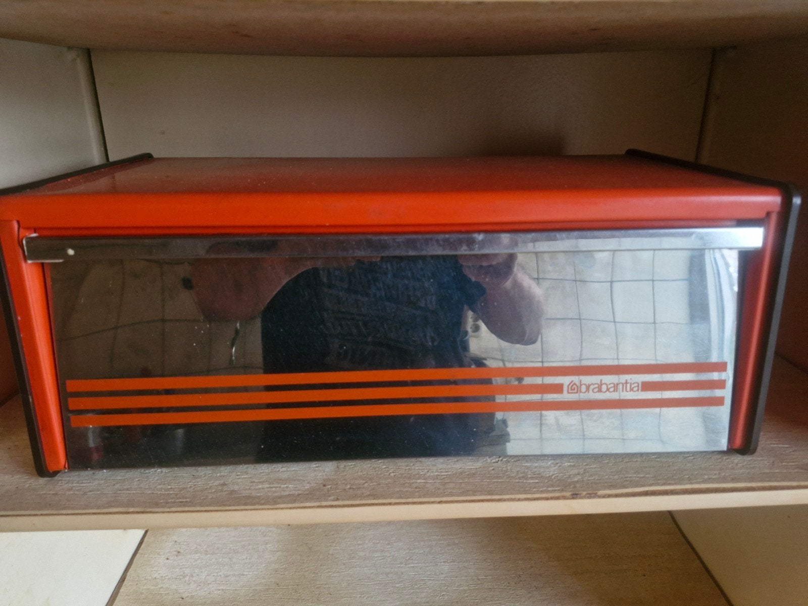 Brabantia Broodtrommel - Oranje/Zilver, Gebruikt, Ophalen of Verzenden, Broodtrommel, Brabantia