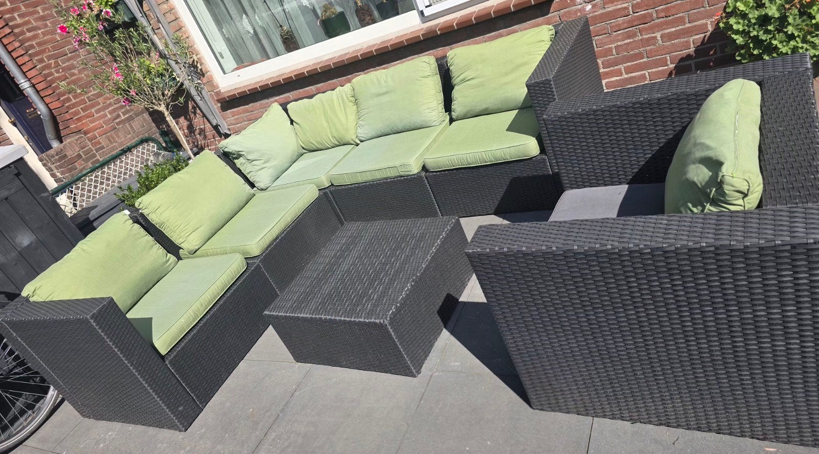Wicker Loungeset met Bois Le Duc kussens incl opberghoes, Tuin en Terras, Tuinsets en Loungesets, Ophalen, 6 zitplaatsen, Zo goed als nieuw