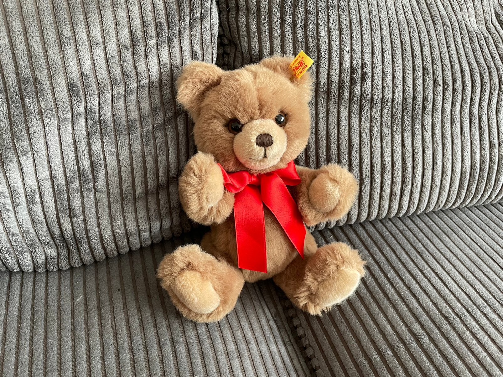 Mooie  bruine Steiff knopf im ohr beer met bewergbare delen, Ophalen of Verzenden, Zo goed als nieuw, Stoffen beer, Steiff