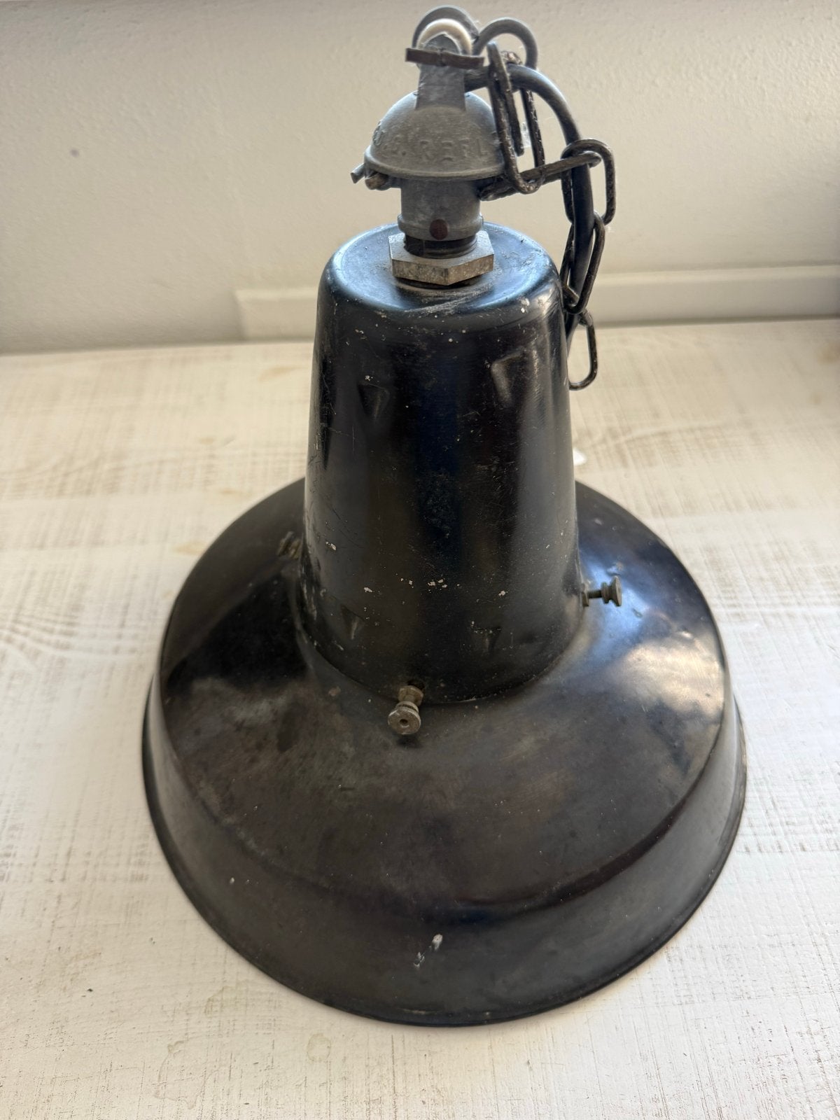 Vintage industriële hanglamp, zwart emaille, Ophalen of Verzenden