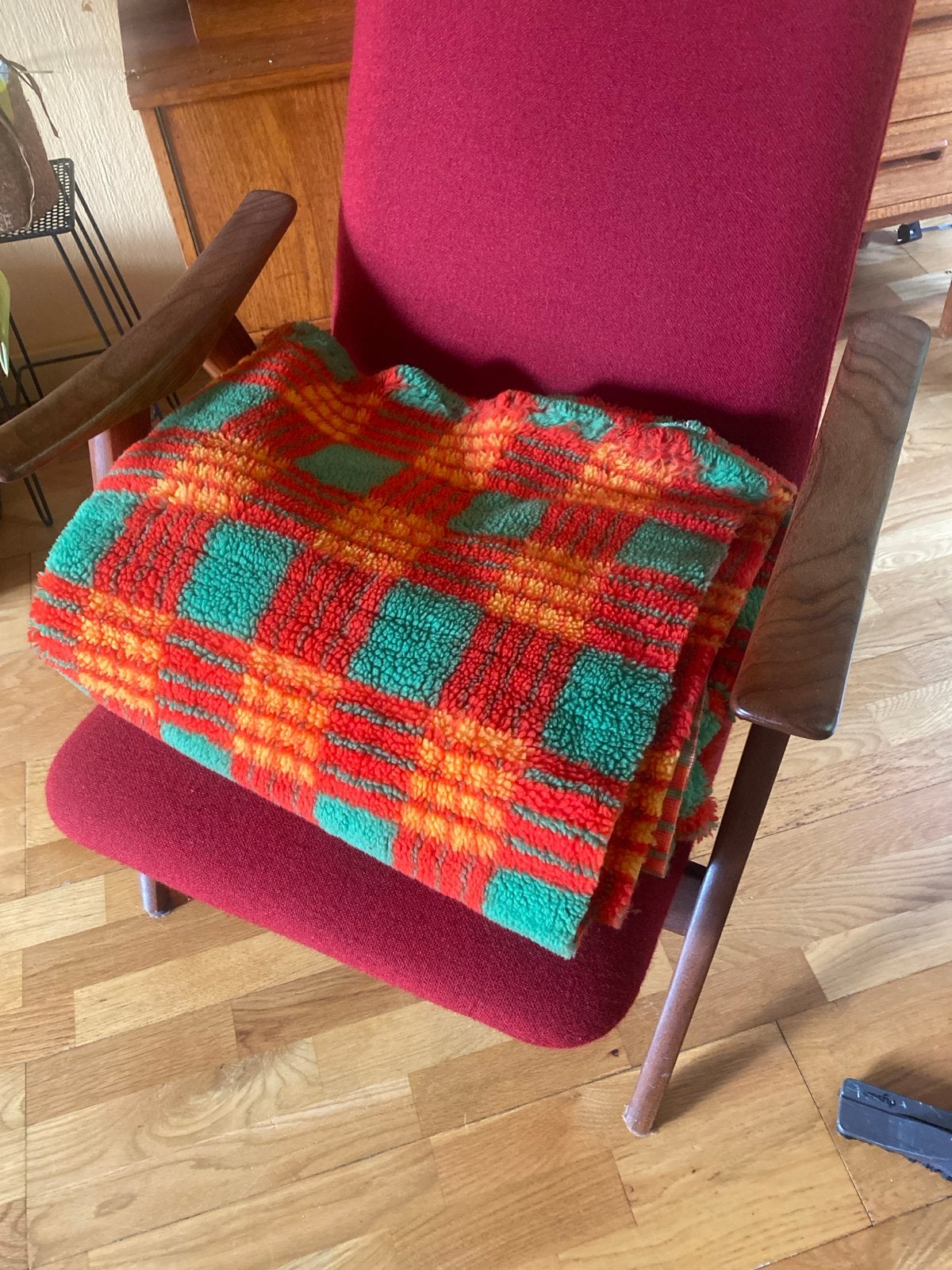 Vintage sprei grand / foulard / kleed oranje groen geruit, Ophalen of Verzenden, Gebruikt