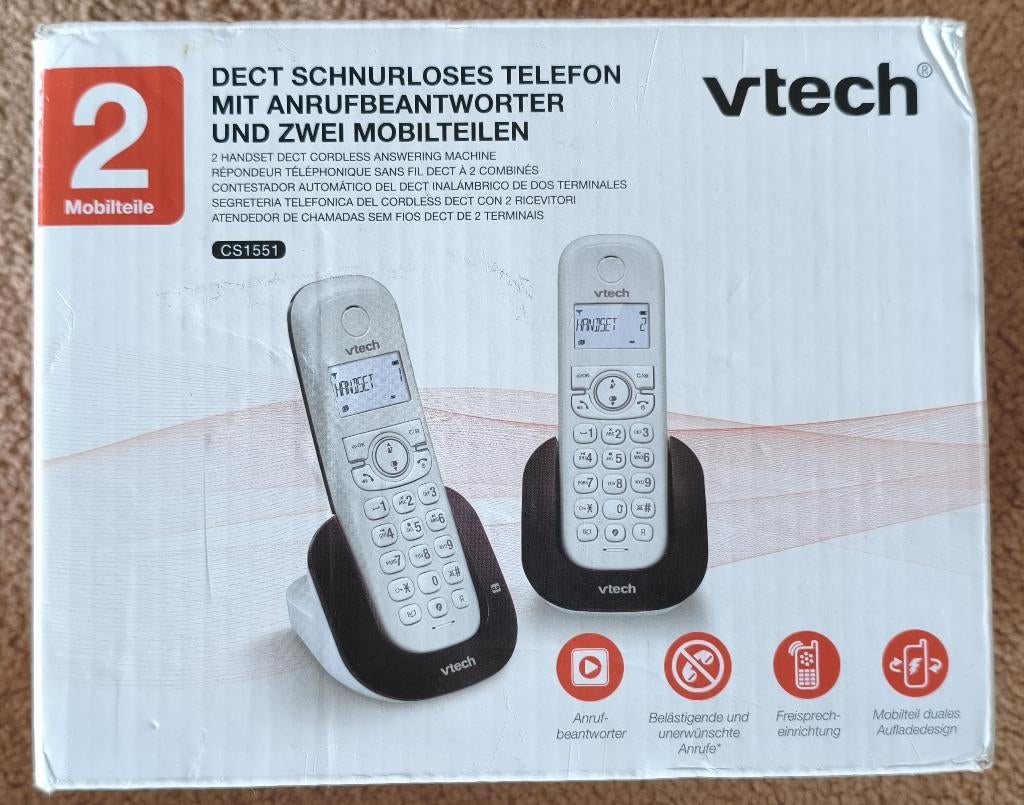 Set Dect telefoons met antwoordapparaat en handsfree, Ophalen of Verzenden, Zo goed als nieuw, 2 handsets, Stralingsarm