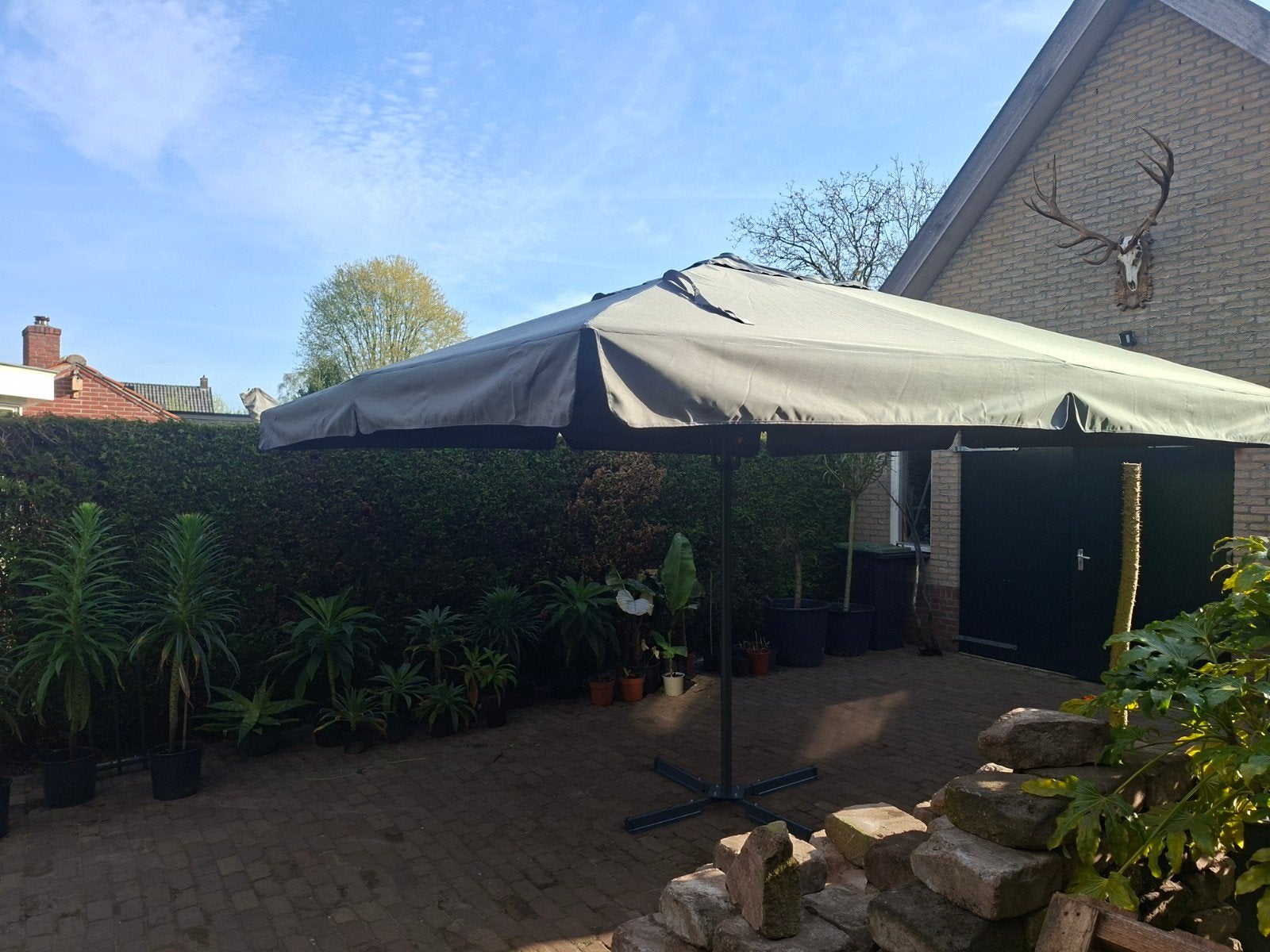 Horeca Parasol  4x4m Antraciet NIEUW IN DOOS, Ophalen, Nieuw, 3 tot 4 meter, Stokparasol