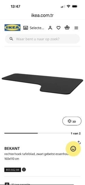 Ikea Hoekbureau, Ophalen, Zwart, 160 cm, Hoekbureau