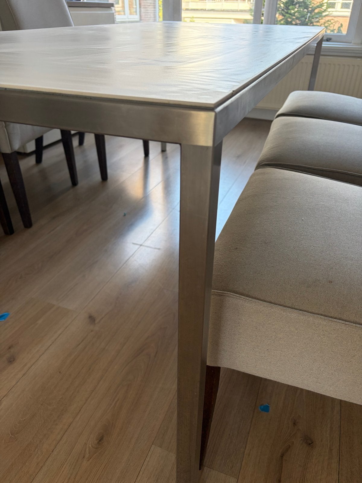 Design eettafel met 6 stoelen, Ophalen, Gebruikt, 50 tot 100 cm, Vijf personen of meer