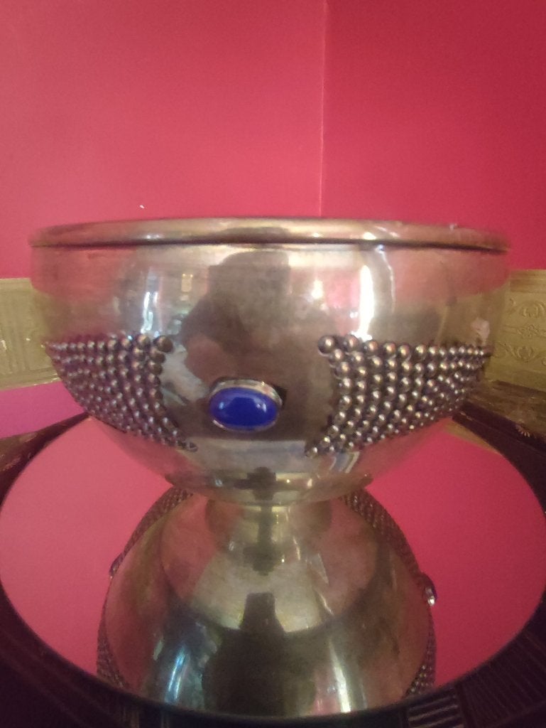 Zilveren schaal 925 met Lapis lazuli stenen, Urart, Antiek en Kunst, Ophalen of Verzenden, Zilver