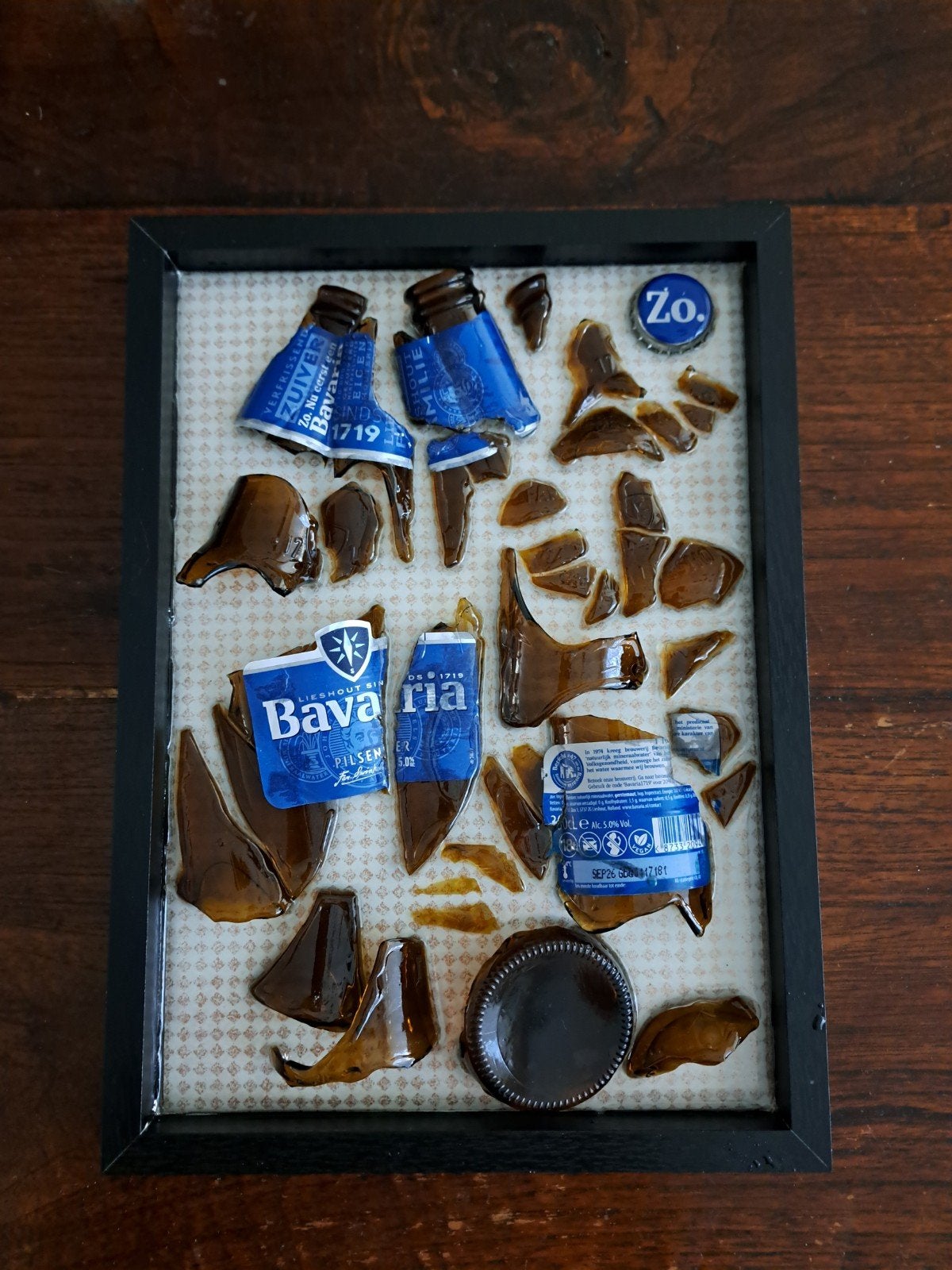 Broken bottle epoxy schilderij Bavaria - kapotte fles, Ophalen of Verzenden, Reclamebord, Plaat of Schild